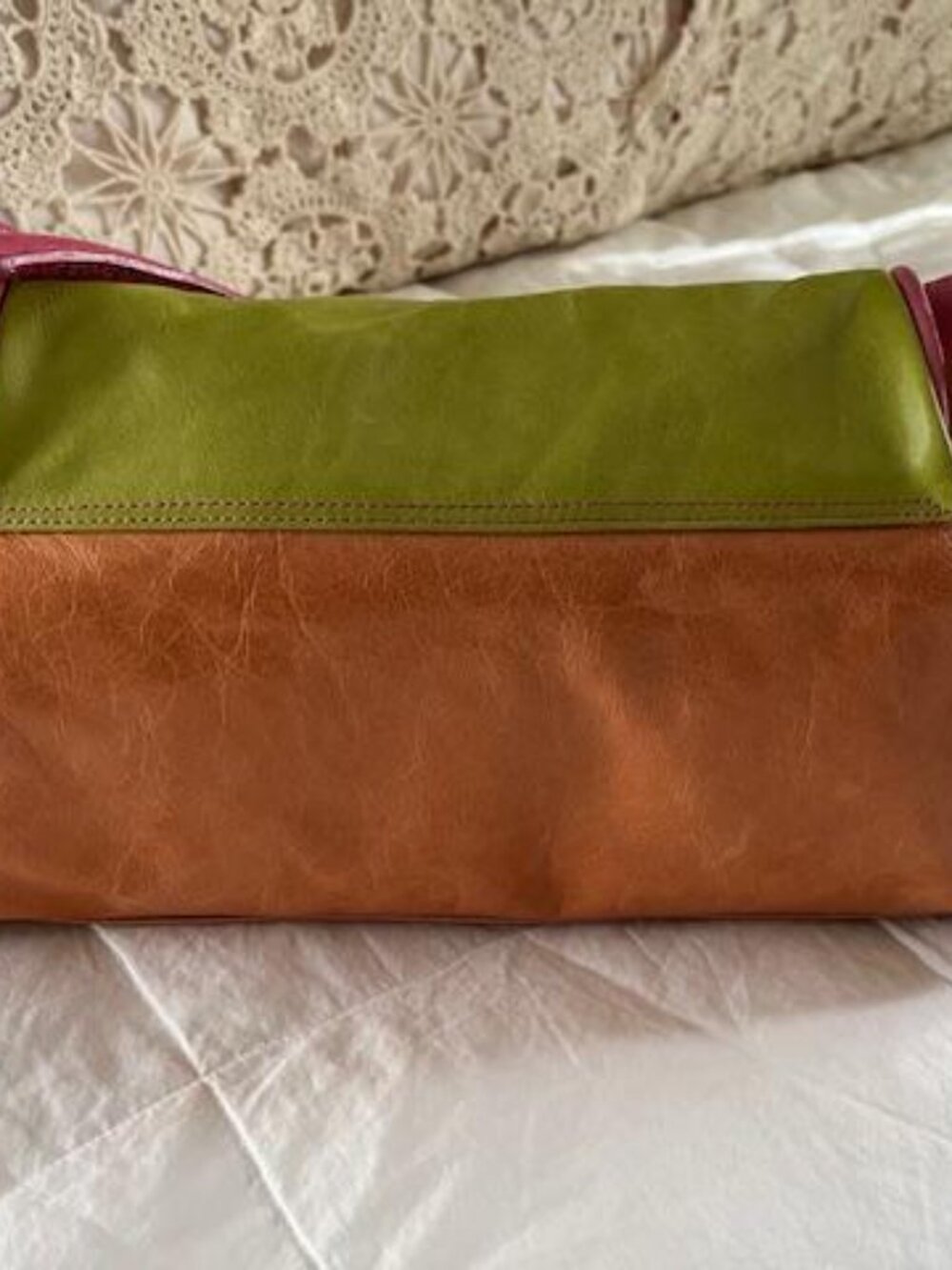 Claudia Firenze Pink & Lime Leather Handbag made in Italy w/Charms/New Vintage - Picture 3 of 6